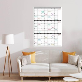 Large Wall Calendar Undated - Three Monthly Dry Erase Reusable Wall Planner, Giant Laminated Poster, Goal & Task Organizer for Your Home, Office, School - Includes 4 Sticker Dots, 101 cm X 73 cm…