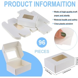 Ywin 96 PCS Mini Kraft Paper Box with Window Soap Boxes Present Box Present Packaging Box Treat Box for Soap Packaging Favor Treat Bakery Candy & Jewelry Display, 3.34x2.36x1.18 Inch (White)