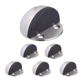 Relaxdays Set of 6 Door Stops Floor Screw & Glue Flat Room Door Stop Buffer Silver/Black