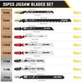 JOEJONI Jigsaw Blades Set, 35-Piece T-Shank Jigsaw Blades, Saw Blades Jigsaw with Storage Case, Jigsaw Accessories for Wood, Plastic and Metal