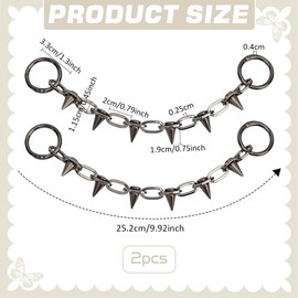 FINGERINSPIRE 2 PCS Shoe Chains Gunmetal Color Cone Shape Shoe Chain Decoration with Iron Ring Punk Style Shoe Charms Decoration Alloy Cone Link Boot Strap Chains for Shoes Bags Clothes Decoration