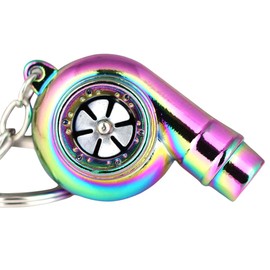 Creative Sleeve Spinning Turbo Turbine Turbocharger Keychain Key Chain Ring Keyring Keyfob (Rainbow color, One size)