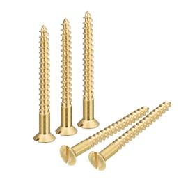 sourcing map Brass Wood Screws, 50Pcs M5 x 50mm Slotted Drive Flat Head Self Tapping Screw Countersunk for Woodworking Furniture