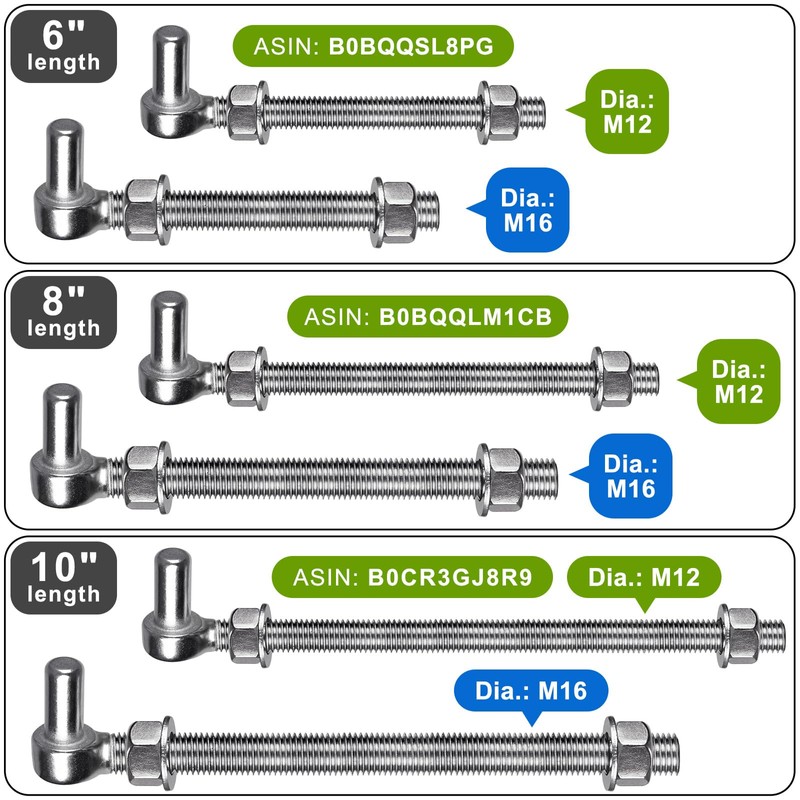Insaga M16x6'' Heavy Duty J-Bolt Gate Hinge for Chain Link