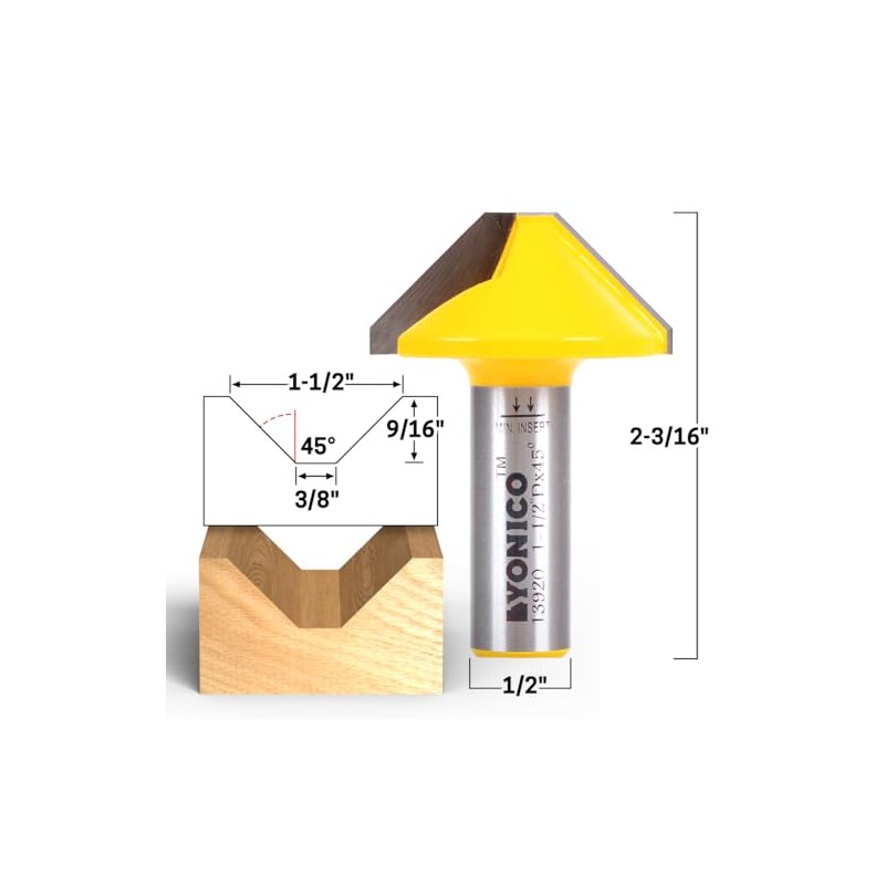 Yonico V Groove Flat Bottom Router Bit 1-1/2-Inch Diameter 45
