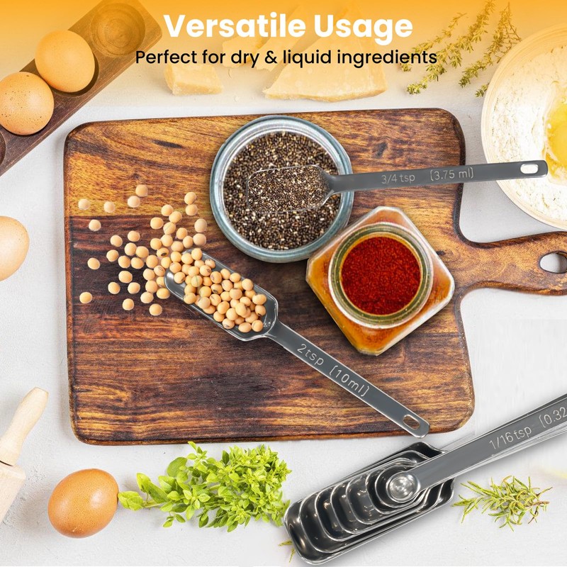 Stainless Steel Measuring Spoons Set of 6, Rectangular Metal Measuring
