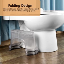 EVRON Toilet Stool 7" Bathroom Squatting Poop Stool for Potty Assistance,Portable Plastic Potty Stool for Adults,Space Saving Storage,Flexible Distance Adjustment Stackable Design(Clear 1 Pairs)