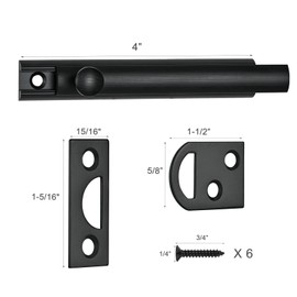 Moosyne 4 Inch Solid Brass Surface Bolt Black, Heavy Duty Concealed Slide Surface Door Bolt, 1 Pack