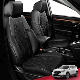 FREESOO Custom Fit CRV Seat Covers - Car Seat Covers Full Set for CRV 2017 2018 2019 2020 2021 2022 - Luxury Waterproof Leather Automotive Seat Covers for SUV - Black&Gray