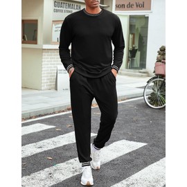 Babioboa Men's sportswear and Jogging pants Set Outfits Fashion Casual long Sleeve for Men 2 Piece long Set(Black,M)
