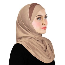 Women's Festive Amira Hijab Cotton Muslim Headscarf with Sporty Pleats (Sandy Beige)