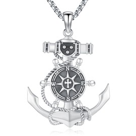 LOOVE Anchor Compass Necklace for Men Sterling Silver Viking Anchor Necklace for Men Graduation Gift Necklace Compass Pendant for Women Anchor Jewelry