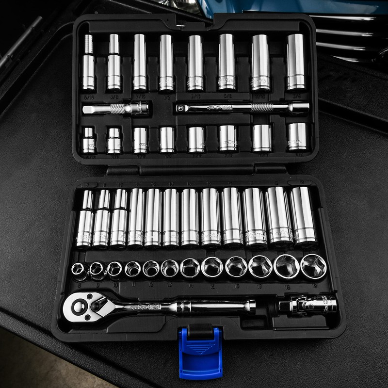 EPAuto 45 Pieces 3/8" Drive Socket Set with 72-Tooth Pear