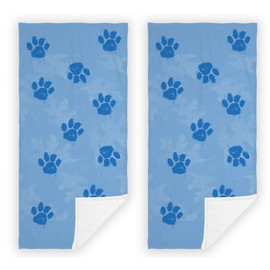 Easternproject 2 PCS Cat Dog Paw Hand Towels Lovely Animals Paw Prints Blue Soft Microfiber Hand Towel for Bathroom Kitchen Yoga Gym Decorative Towels 13.8"X29.1"