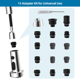 Universal Kitchen Faucet Head Replacement with 15 Adapter Kit Compatible with American Standard/Kohler/Moen/Delta, 3 Function Pull Down Sink Faucet Spray Head, Chrome