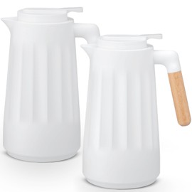 Ziliny 2 Pcs 34 oz Thermal Coffee Carafe for Keeping Hot/Cold Double Wall Vacuum Carafe with Insulated Glass Liner and Wood Handle Coffee Pot Container for Drinks Milk Tea Chocolates(White)