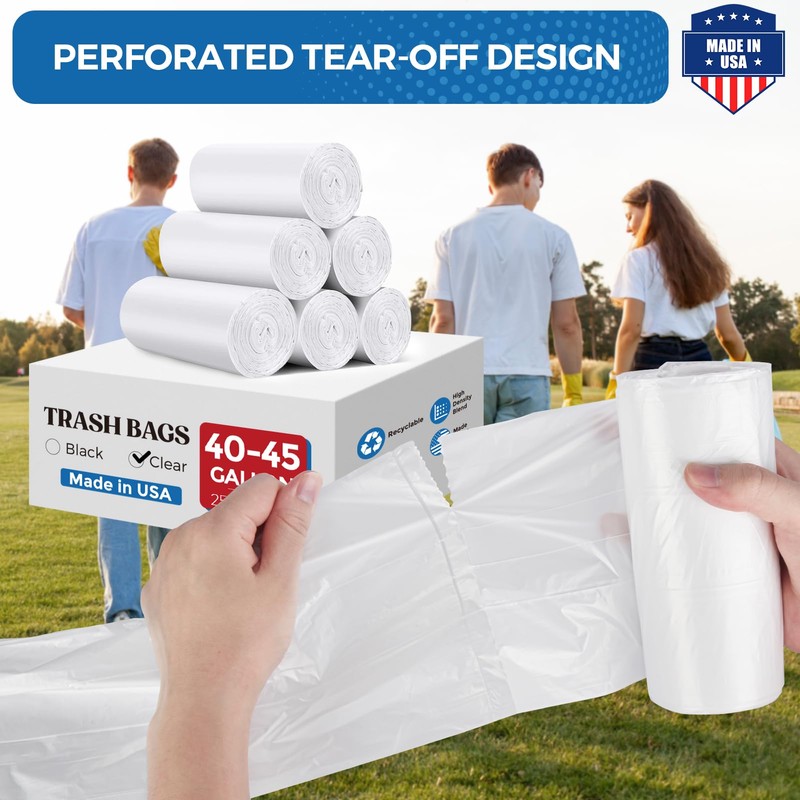 Fuxury 40-45 Gallon Trash Bags Medium Duty, 125 Count Garbage