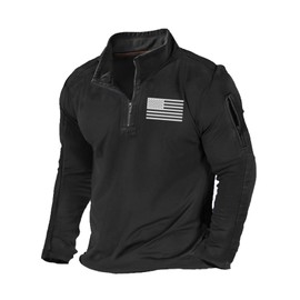 H HYFOL Men's USA Flag Graphic Pocket Pullover American Patriotic 1/4 Zip Stand Collar Long Sleeve Sweatshirts(Black,L)