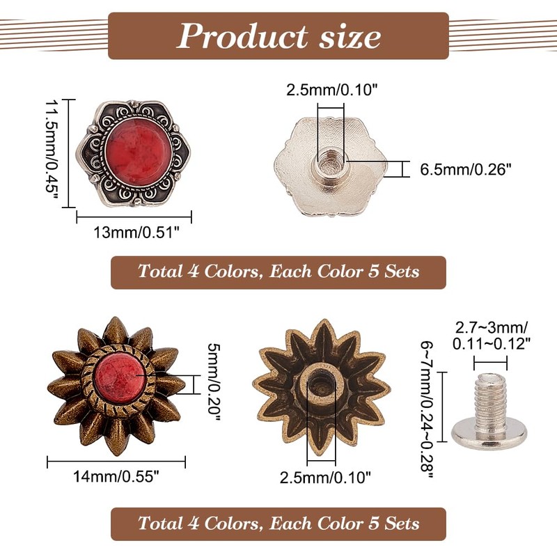 AHANDMAKER 40 Sets 8 Style Coin Screw Rivets Decorative Buckle