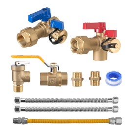 600 WOG Isolation Valves and Pressure Relief Valve 3/4 Inch Cold Hot Water Plumbing Repair Kit Ball Va for Water Heater PartsDefault: Default