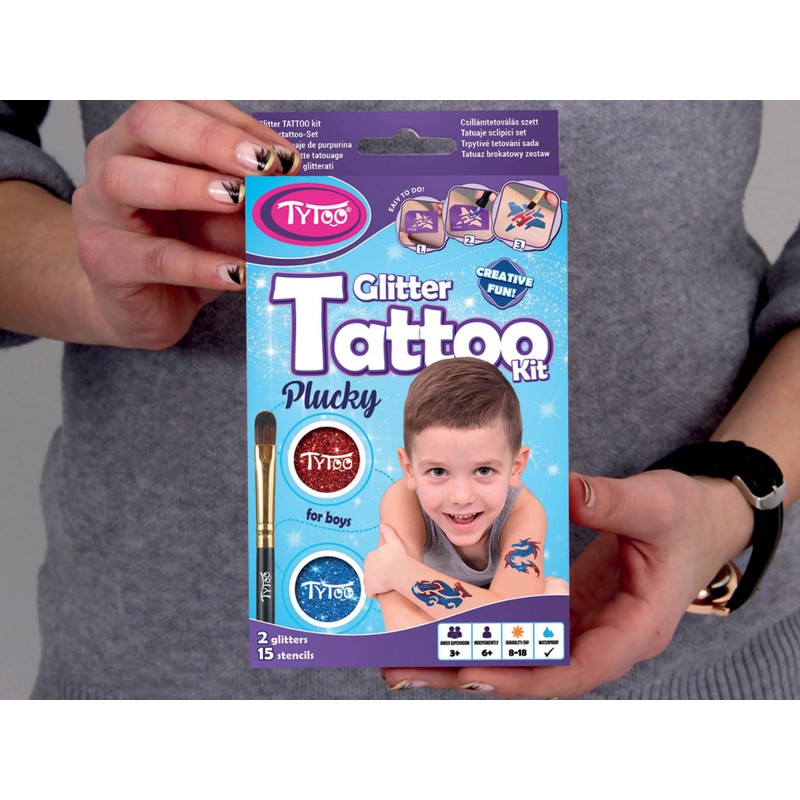 Tytoo Glitzertattooset für Jungs, mit 15 Schablonen - Hypoallergen, ohne