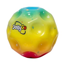 JollyGo Rainbow Moonball, Jumpball, 9.5 cm, Large Moon Ball, A Popping Sound, High Jumping Rubber Ball, Spaceball, Big Bouncing Balls, Moonball, Gift for Children, XXL, Easy to Grip (Sun Joy)