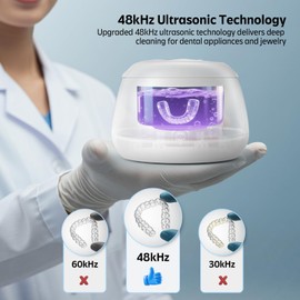 Clelifove- Máquina limpiadora ultrasónica de retenedores 48kHz, cápsula de limpieza para prótesis dentales y alineadores, protectores bucales, férulas nocturnas, cubetas dentales, aparatos de ortodonc