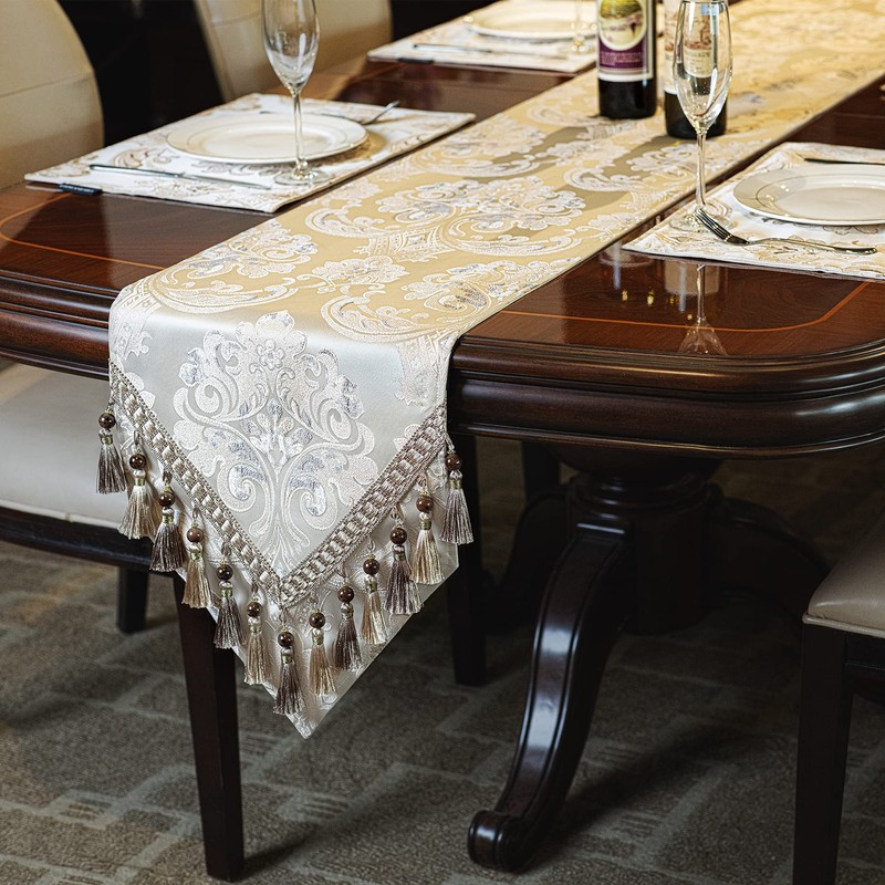 TOPLUXE Table Runner with Handmade Tassels, Luxury Table Runner for