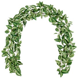 2Pcs 5.6FT Faux Tradescantia Zebrina Garland Plants Artificial Plant Hanging Leaves Greenery Garland Fake Vines Garland for Boho Indoor Outdoor Wedding Jungle Party Door Wall Stair Home Decor Green