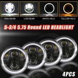 Shyfrult 4x 5 3/4 5.75 IN Round LED Headlights HI/LO DRL Amber Angle Eyes Projector