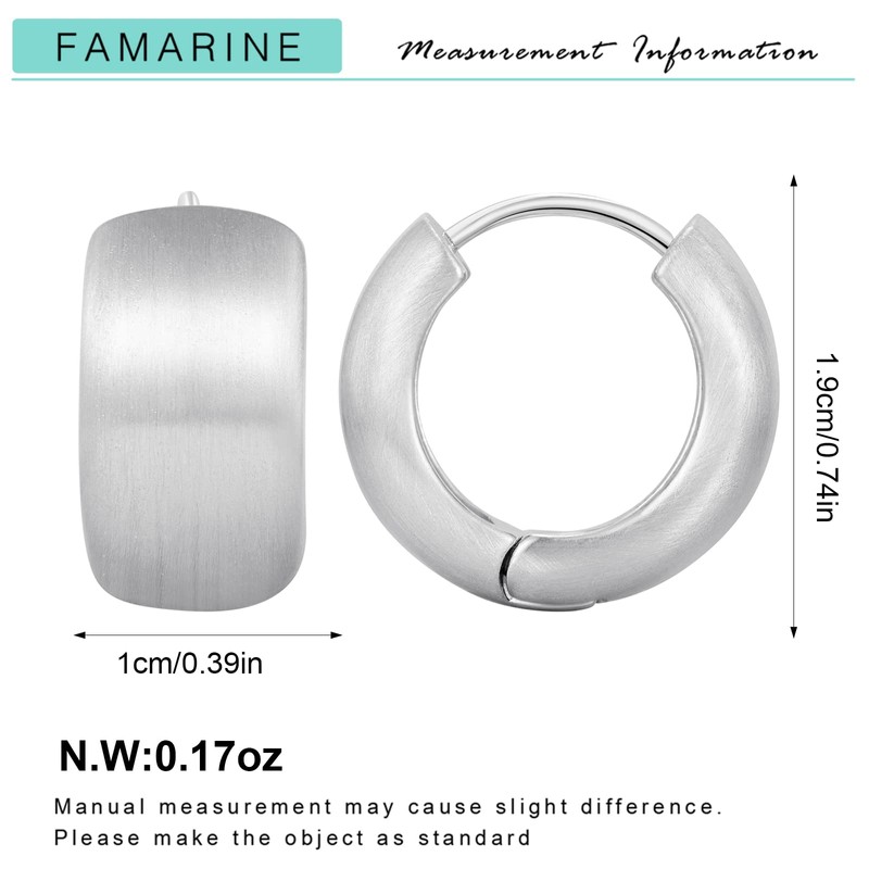 FAMARINE Chunky Silver Hoop Earrings for Women 10 MM Wide,