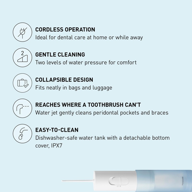 Panasonic Water Flosser for Travel, Cordless Portable Oral Irrigator with