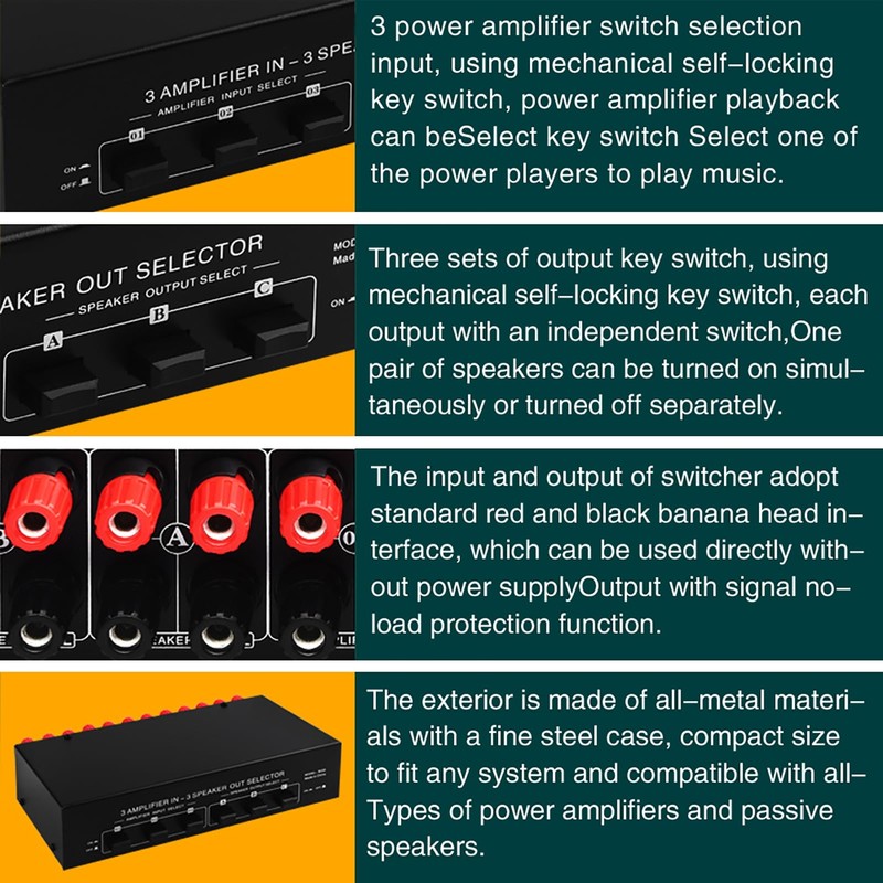CXCTCT 3 in 3 Out 300W Per Channel Speaker Amplifier
