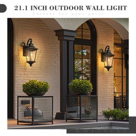 Emliviar Modern Outdoor Porch Light, 21.1 Inch Black Finish Classic Outside Wall Light with Water Ripple Glass, Outdoor Wall Mount Lighting for Entryway and Garage, XE292BM-SW BK