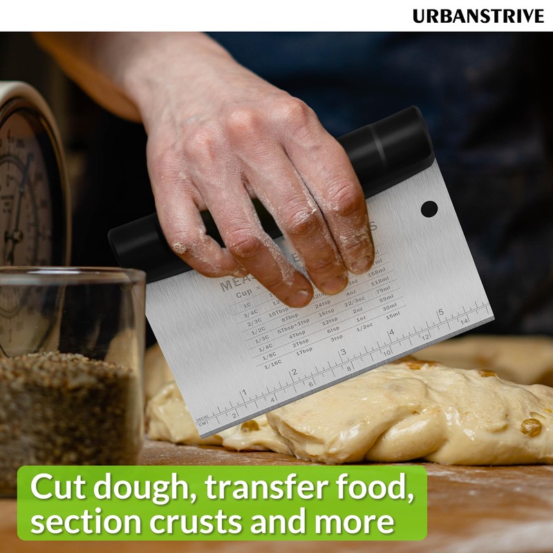 Urbanstrive Bench Scraper for Baking, Stainless Steel Dough Cutter and