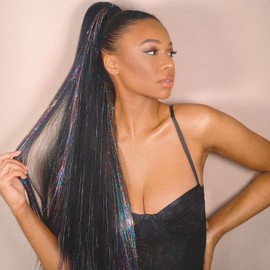 LADY MIRANDA Ponytail Extension with Tinsel Hair 26 Inch Natural Black Wrap Around Pony Tails Hair Extensions Clip in Ponytail Hairpiece for Women