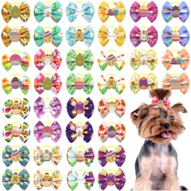 20Pcs/10 Pairs Easter Bunny Yorkie Dog Puppy Hair Bows with Rubber Bands Hair Accessories Bow Pet Grooming Cute Pet Small Hair Bowknot (Easter)