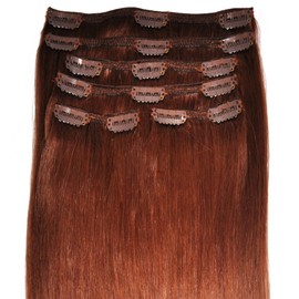 Luxury, FULL HEAD, Real Clip-in Hair Extensions - 100% Remy, Triple Weft, Thick Human Hair, (18 inches in length, 140g, 33 - Auburn)