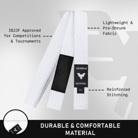 Elite Sports Kids Brazilian Jiu Jitsu Belts Preshurunk Martial Arts Youth BJJ Belts for Girls & Boys with BJJ Ranking Stripes (White, C0)
