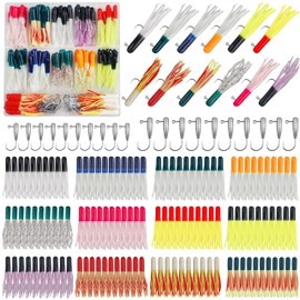 Tube Lure Crappie Lure Jigs Heads Kit, 140pcs Soft Plastic Baits for Bass Fishing Tube Lures Baits(12 Colors) & 20 Tube Jig Heads for Panfish & Trout Fishing