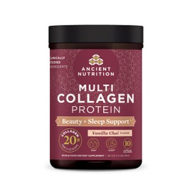 Ancient Nutrition Ancient Nutrition Collagen Powder Protein, Multi Collagen Protein Beauty + Sleep with Vitamin C, Vanilla Chai, Hydrolyzed Collagen Peptides Supports Skin and Nails, Sleep, 16.1oz