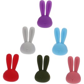SECFOU Marcadores de Vino y Portátiles Forma de Conejo de Dibujos Animados Silicona Resistente al Desgaste 6 Piezas para Fiestas y Reuniones