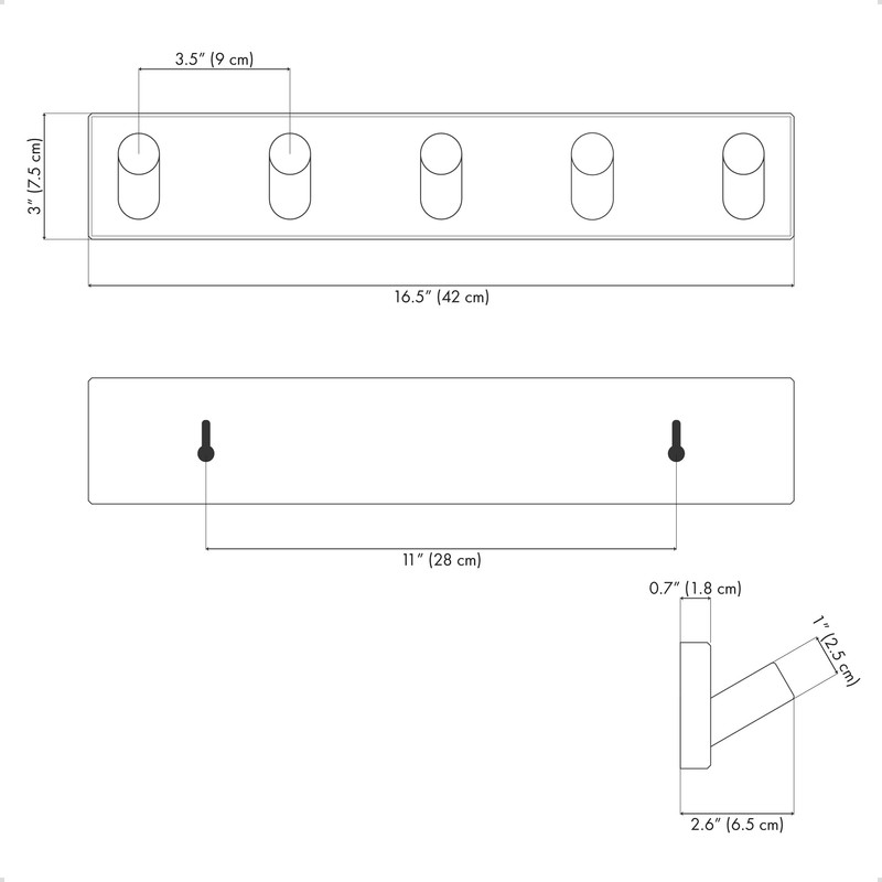 LARHN Wall Mounted Coat Rack, White with 5 Heavy-Duty 1"