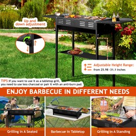 Outvita Portable Charcoal Grill, Foldable Barbecue Grill with Storage Shelf and Carry Bag for Outdoor Cooking Camping Hiking Party Picnic Garden Beach