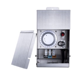 Gardenreet 75W Low Voltage Transformer with Mechanical Timer, Multi-Tap (120V AC to 12V/15V AC), Stainless Steel Shield for Outdoor Landscape Lighting, Spotlight, Pathway Light, Step Light(ETL Listed)