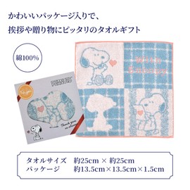 Nishikawa PN3623TW Snoopy Petite Gift Handkerchief Towel, 9.8 x 9.8 inches (25 x 25 cm), Washable, 100% Cotton, Thank You Pattern, Blue, XT83606624