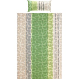 Erwin Müller Seersucker Bed Linen, 100% Cotton, Green/Grey, Size 155 x 220 cm (40 x 80 cm), Non-Iron, with Practical Zip, Temperature-Regulating (Other Colours, Sizes)