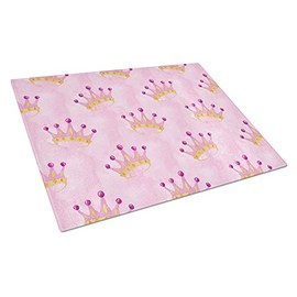 Caroline's Treasures BB7546LCB Watercolor Princess Crown on Pink Glass Cutting Board Large, 12H x 16W, multicolor