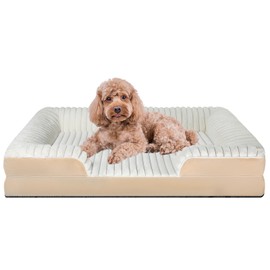 Orthopedic Dog Bed for Large Medium Sized, Washable Memory Foam Large Dog Bed Premium Soft Corduroy Fleece, Durable Medium Pet Sofa with Removable Cover, Washable Waterproof Pet Couch Beds(White, L)