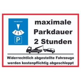 HB-Druck Maximum Parking Time 2 Hours Parking Sign A4 (210 x 297 mm)